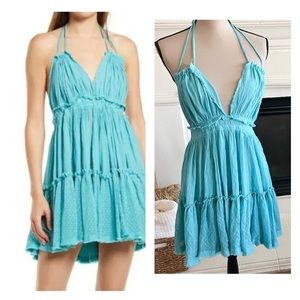 SOLD NOT FOR SALE Free People 100 Degrees Pool Blue Barbados Mini Dress- Size S
